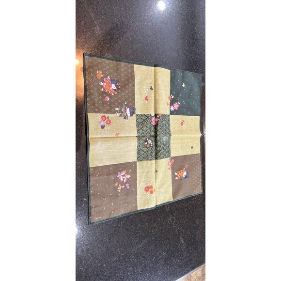 Vintage Japanese Handkerchief Little Boy & Girl Playing Butterflies And Flowers - Picture 9 of 9